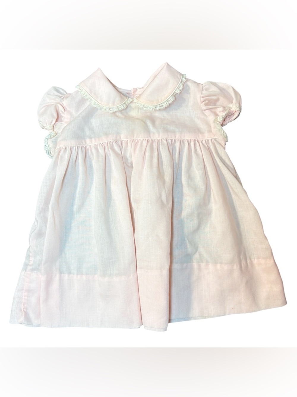 Vintage Baby Pink Dress C.I. Castro & Co Lace Collar Puff Sleeve Handmade Look